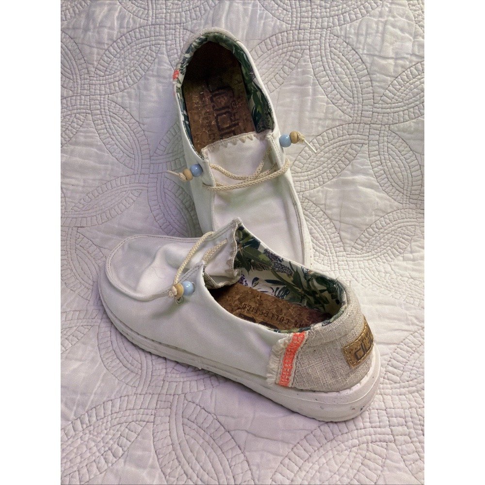 Hey Dude Wendy Women's Natural Salt Slip-On Comfort Shoes US 7 Beaded Accents